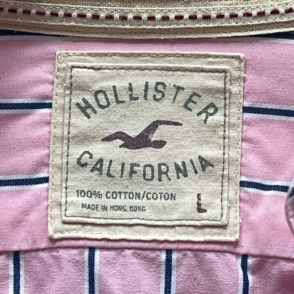 Hollister Pink Navy White Stripe Long Sleeve Button Down Shirt Size Large - Picture 5 of 6